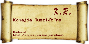 Kohajda Ruszlána névjegykártya